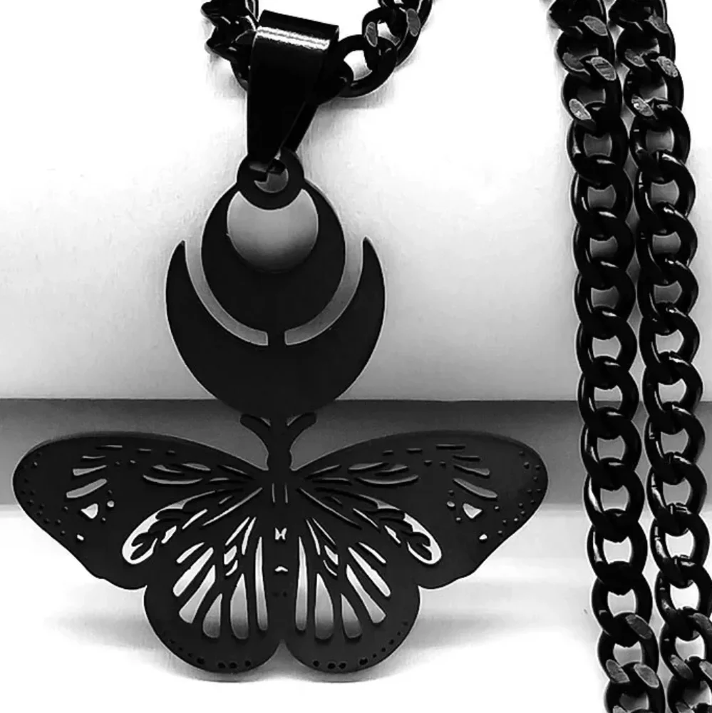 Goth Moth Crescent Moon Necklace - Picture 1 of 2